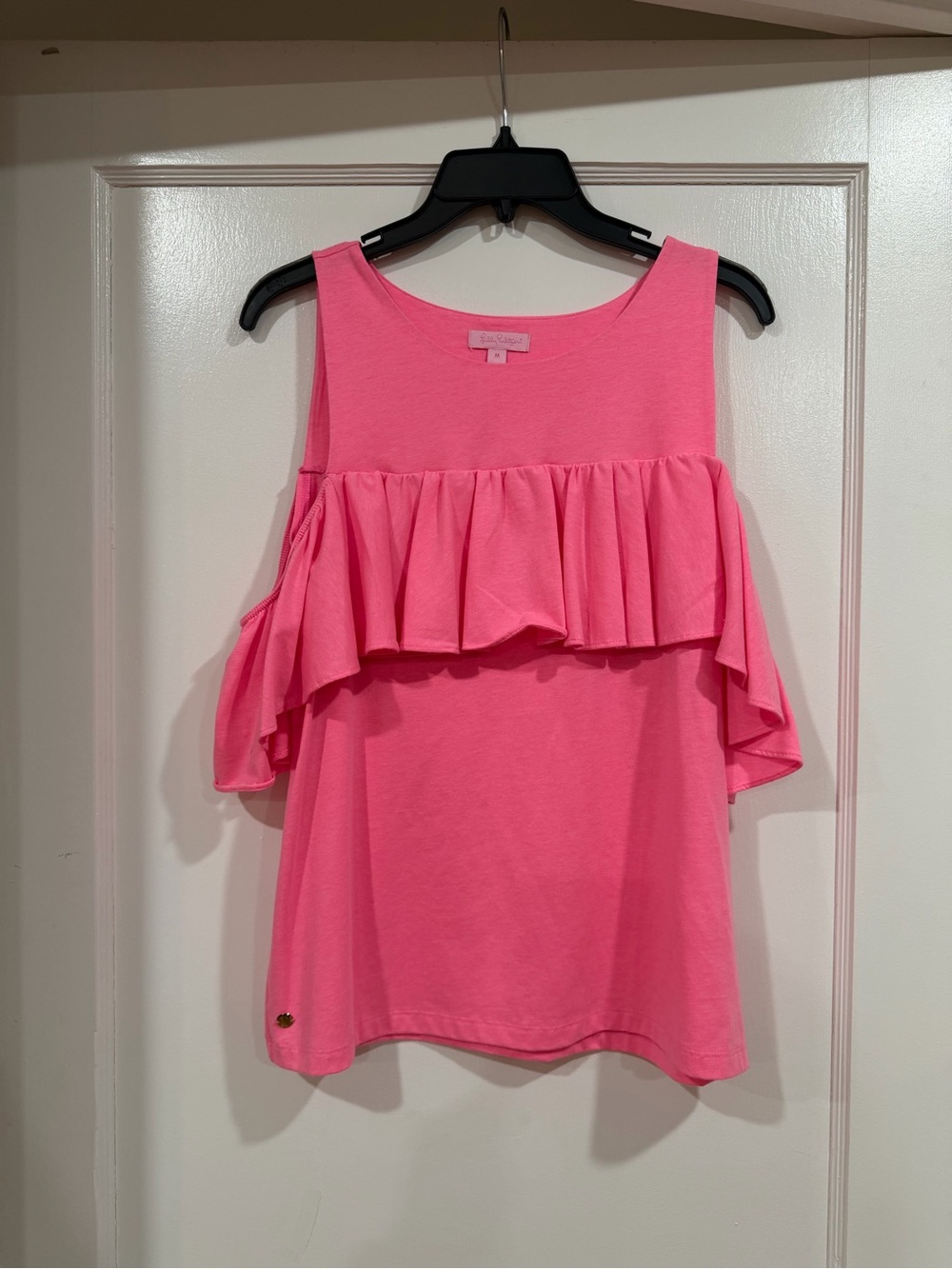 Lilly Pulitzer Hot Pink Cold-Shoulder Ruffle Tank